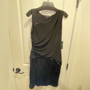 Ralph Lauren Asymmetrical Ruched Black Sheath Dress Sequin